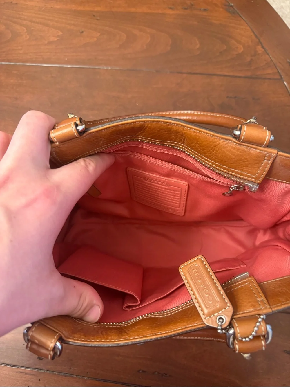 Coach Red Tweed and Brown Leather Top-Handle Satchel - Picture 13 of 15